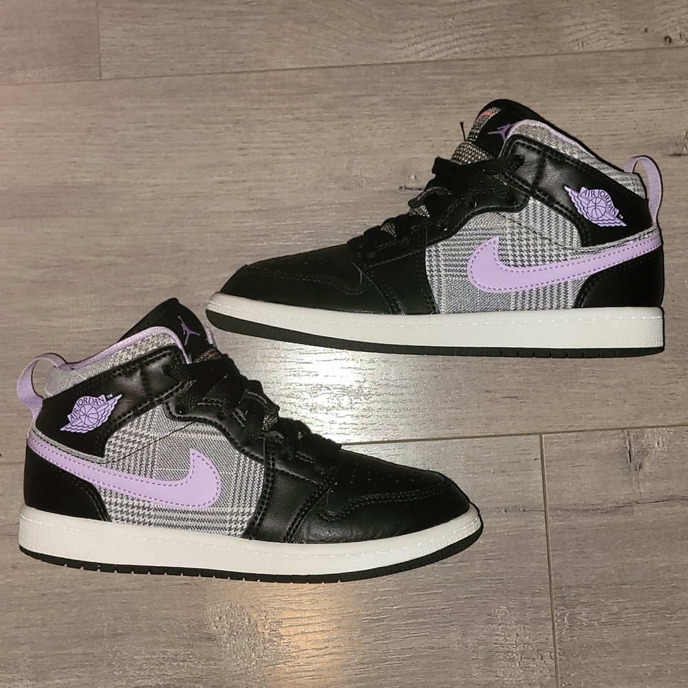 Girls' PS Air Jordan 1 Mid SE Houndstooth DC7227-015
